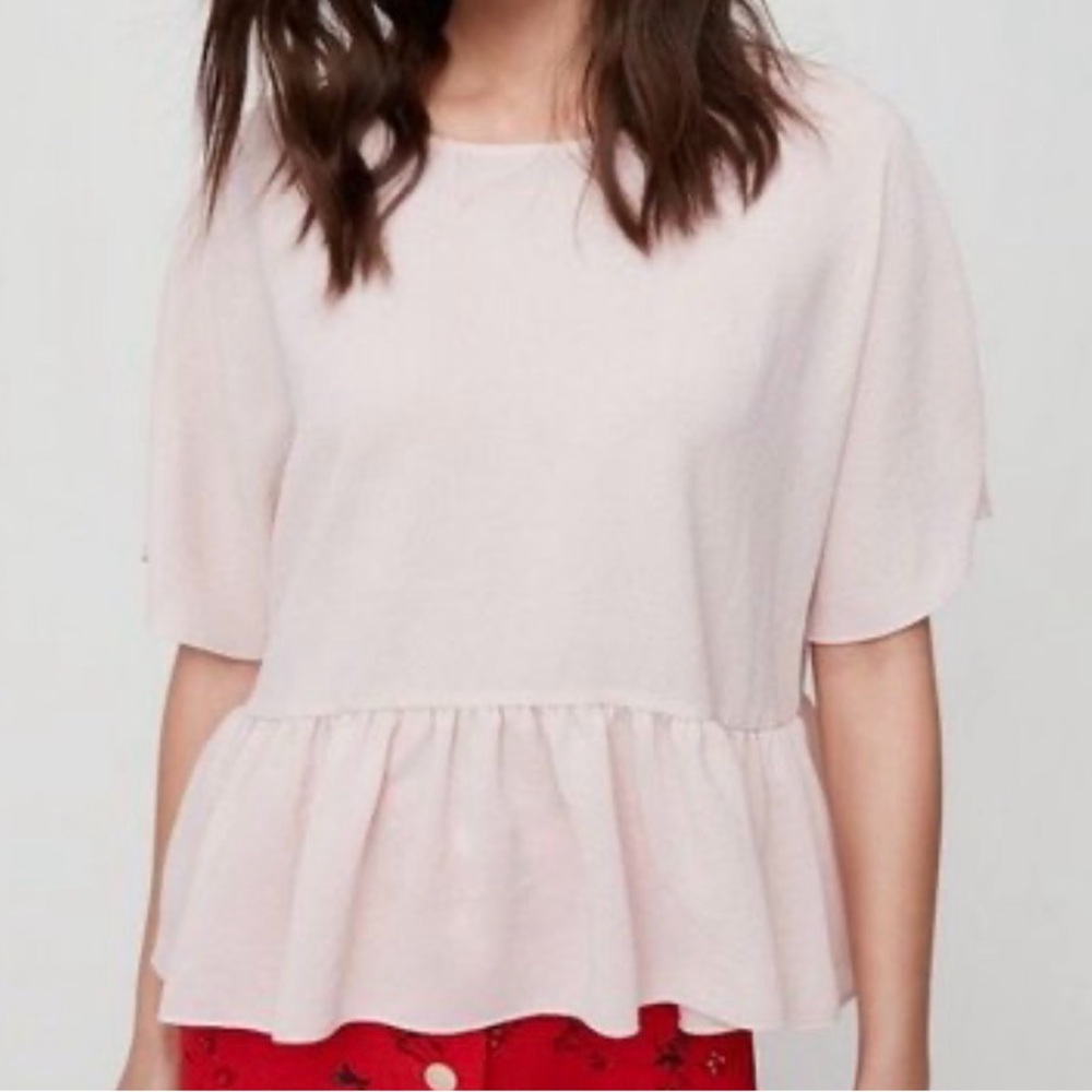 Aritzia Women’s Little Moon Soft Pink Ruffle Peplum Blouse